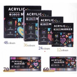 اقلام ماركر اكريليك 12 - 72 لون  راسين لجميع الاسطح برأس دقيق ورأس نقطي 